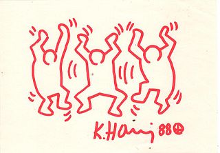 Keith Haring  3 Dancing  Figures, Red Marker 1988