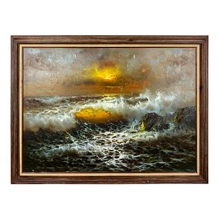 Large Vintage Oil Painting, Seascape