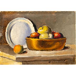 H. Brand Oil Painting on Board Still Life with Fruit