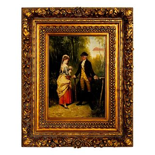 P. Larson, Oil Painting on Board, Courting Couple