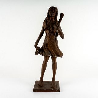 Large Vintage Ceramic Sculpture of a Girl with Guitar