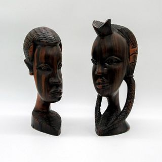 Pair of Wooden Africana Tribal Busts