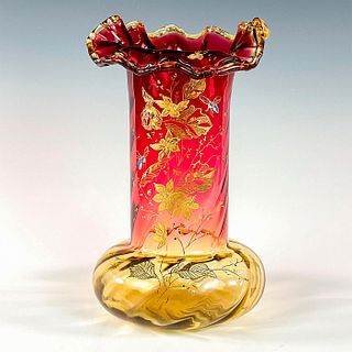 Vintage Hand Painted Floral Motif Glass Vase