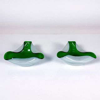 Pair of Murano Art Glass Bowls, White and Green