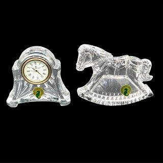 2pc Vintage Waterford Crystal Clock & Rocking Horse Figurine