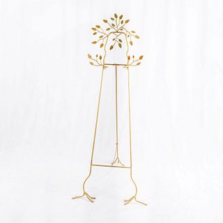 Gold Tone Metal Floor Easel Stand Ornate Floral