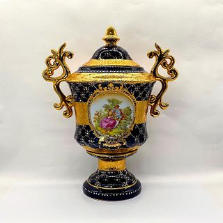 Large Limoges Porcelain Ornamental Lidded Pedestal Vase