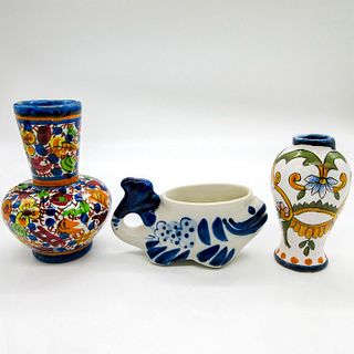 3pc Vintage Ceramic Small Vases & Toothpick Holder