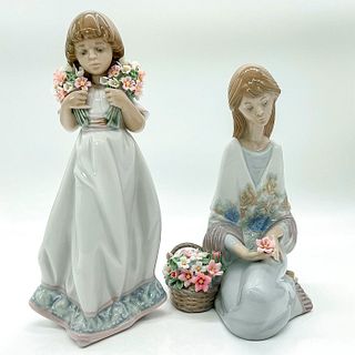 2pc Lladro Figures, Flower Song 7607, Springs Bouquets 7603
