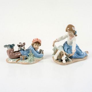 2pc Lladro Figurines, Children and Dogs