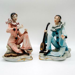 Pair of Vintage Capodimonte Porcelain Pierrots Figurines