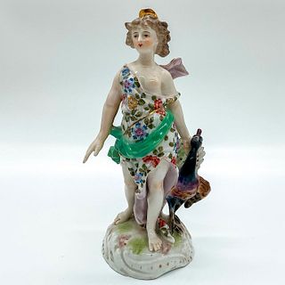 Antique Derby Porcelain Figurine , Juno with Peacock