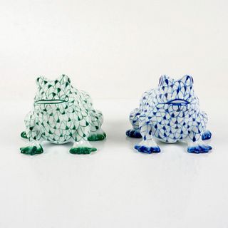 2pc Herend Style Handpainted Fishnet Design Frog Figurines