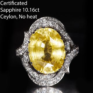 CERTIFICATED 10.16 CT. CEYLON SAPPHIRE AND DIAMOND RING