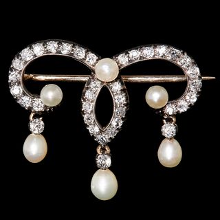 VICTORIAN PEARL AND DIAMOND BROOCH