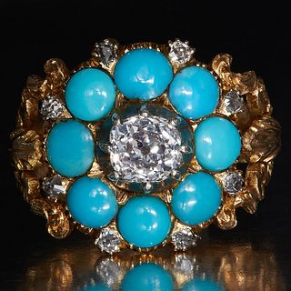 TURQUOISE AND DIAMOND CLUSTER RING