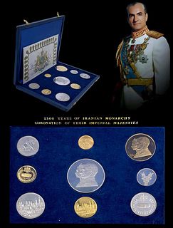 A Persian (Iran) King Mohammad Reza Shah Pahlavi Gold & Silver 9-Piece Proof Set, 1971