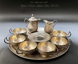 A Persian Isfahan 830 Silver Tea Set Signed by Fadavi