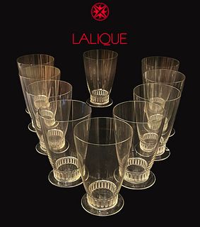 A SET OF 10 PIECES LALIQUE CRYSTAL GLASSES, Signed
