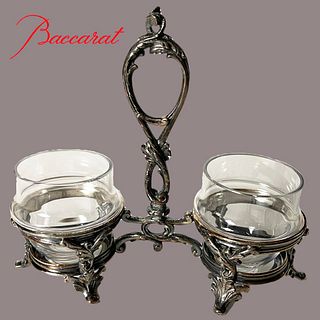 19th C. French Baccarat Crystal & Silver-plated Salt & Pepper Shakers