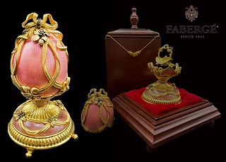 The Rose Bouquet, A House Of Faberge Gold-Plated Solid Sterling Silver 925 Necklace & Egg