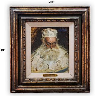 Rabbi Meditating, An Original Donald James Zolan Oil On Board Painting, Signed
