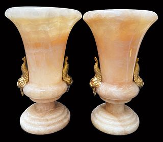 A Pair Of 19th Century Figural Bronze & Marble Vases