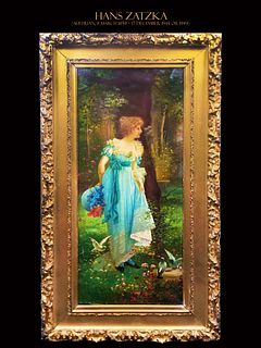 19th Century  Hans Zatzka Oil On Canvas Framed Painting, Signed