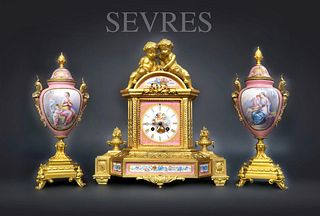 19th Century French Sevres Bronze Clock Set