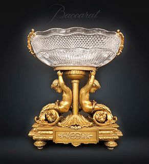 19th C. French Figural Bronze & Baccarat Crystal Centerpiece