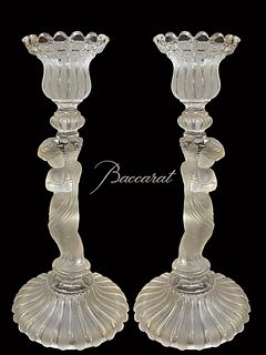 A Pair Of 19th C. French Baccarat Crystal Candlesticks, Signed
