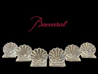 Six Baccarat Crystal Shell Place Card Holders, Signed