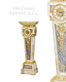 19th C. Tiffaney & Co. Figural Bronze Mounted Marble Pedestal Clock