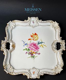 A German Meissen Hand- Painted Porcelain Platter / Serve ware, Signed