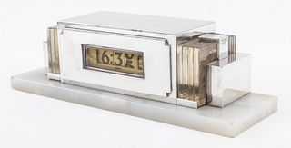 Art Deco Silverplate & Onyx Mantel Clock by Lawson