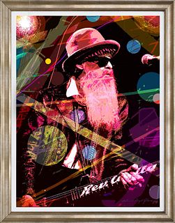 Billy Gibbons Original mixed media on canvas by David Lloyd Glover