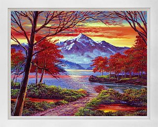 Romantic Lake Hand embellished on canvas by David Lloyd Glover