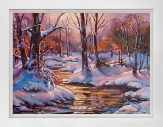 Early Snowfall Kennbunkpot Mixed Meda Original canvas by David Lloyd Glover
