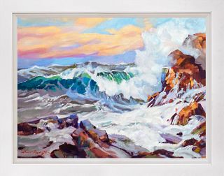 Windy Sea at Sonoma Mixed Meda Original canvas by David Lloyd Glover