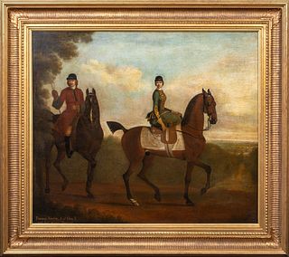 SCENE OF PRINCESS AMELIA, DAUGHTER TO GEORGE II OUT RIDING WITH HER GROOM OIL PAINTING