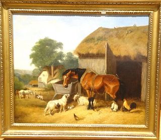 VIEW OF AN ENGLISH FARM OIL PAINTING