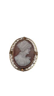 Cameo Brooch Pin/Pendant in 14k Gold