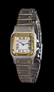 * A Stainless Steel "Santos" Wristwatch, Cartier,