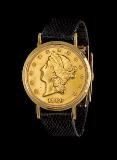 An 18 Karat Yellow Gold and $20 US Coin Concealed Wristwatch, Audemars Piguet,