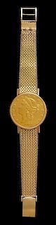 * An 18 Karat Yellow Gold and US $20 Gold Coin Concealed Watch, LeJour,