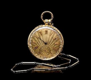 A Tricolor Gold Hunter Case Pocket Watch with Fob Chain,