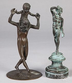 Two bronze figures, one signed Peterich