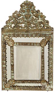Mirror with embossed brass frame, 19th c.