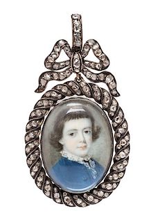 * A Georgian Gold, Silver, Diamond and Portrait Miniature Pendant, Circa 1770, 28.50 dwts.