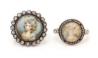 A Collection of Georgian Portrait Miniature and Diamond Rings, 7.50 dwts.